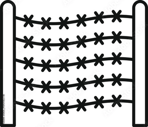 Fototapeta Barbed wire fence forming an impregnable barrier, symbolizing restricted area, danger and security