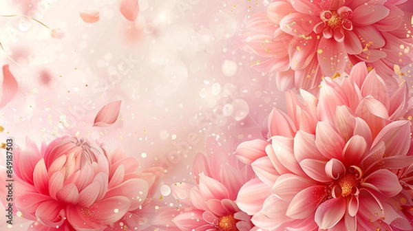 Fototapeta pink flowers background. Texture of pink and gold watercolor patterns. Pink Chrysanthemums flowers, subtle gradient background, with the space for text. Mock up