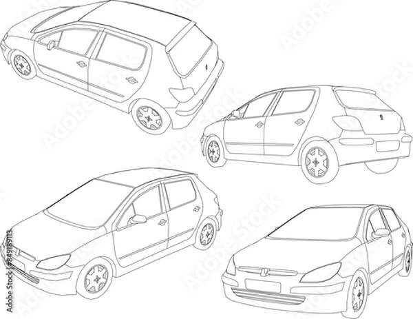 Fototapeta Vector illustration sketch of a detailed design drawing of a mini car for urban driving