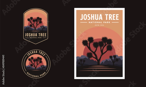 Fototapeta Set of Joshua Tree National Park graphic illustration badge poster vector
