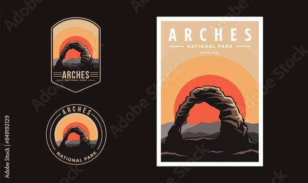 Fototapeta Set of Arches National Park graphic illustration badge poster vector