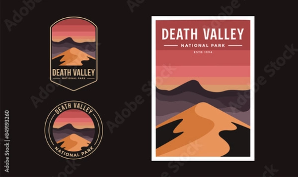 Fototapeta Set of Death Valley National Park graphic illustration badge poster vector