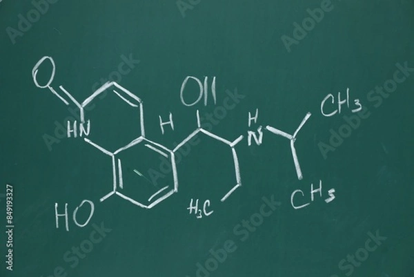Fototapeta Chemical formulas written with chalk on green board