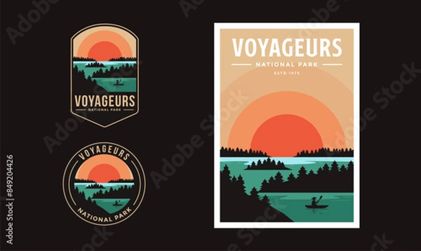 Fototapeta Set of Voyageurs National Park graphic illustration badge poster vector