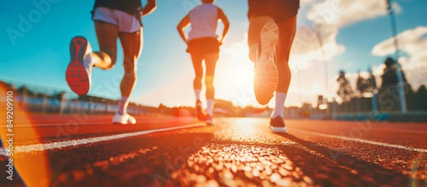 Obraz athlete preparing for race running on a track at a sports olympic event at Paris