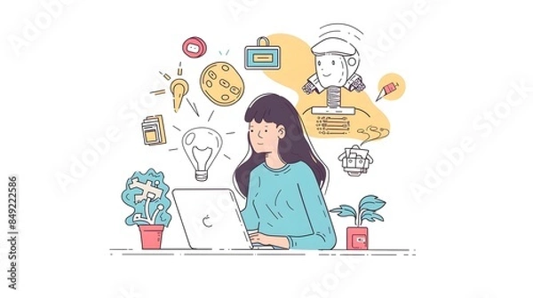 Fototapeta Assistant Providing Helpful Solutions in a Doodle-Style