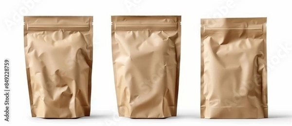 Fototapeta Packaging template with brown paper bags isolated on white background. Front and back views.