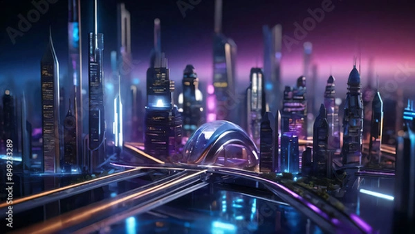 Fototapeta a view of a futuristic city landscape with skyscrapers that have sophisticated and innovative architectural designs.