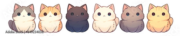 Fototapeta Cute kawaii cat collection in various colors. Unique color kawaii cats in anime character style isolated on transparent background.