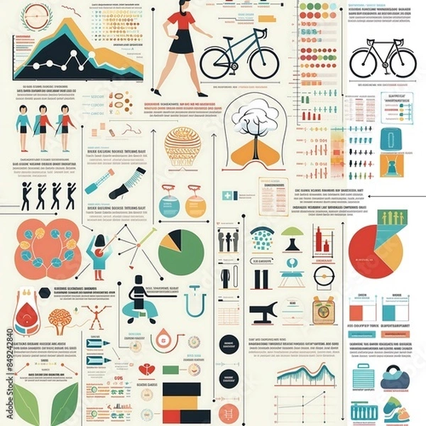 Obraz  A health and wellness infographic highlighting key tips and facts, with appealing illustrations, icons, and text boxes organized in a visually balanced and informative layout