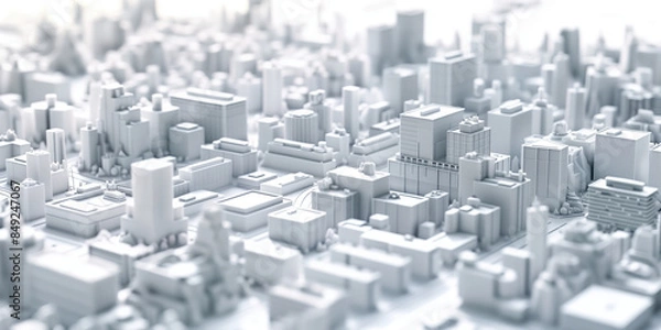 Fototapeta Birds Eye view of a modern city. Urban concept. White clay 3D rendering. Created with Generative AI technology.