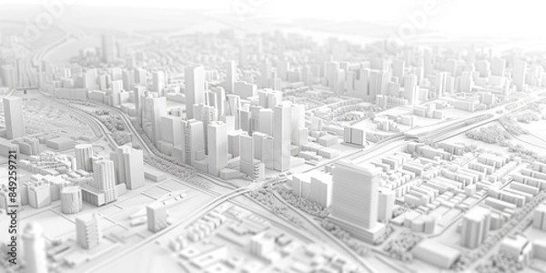 Fototapeta Birds Eye view of a modern city. Urban concept. White clay 3D rendering. Created with Generative AI technology.