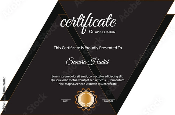 Fototapeta Certificate of achievement border template with luxury badge and modern line pattern.