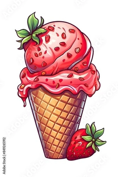 Obraz Strawberry Ice cream pink milk splash, generated arificial intelligence