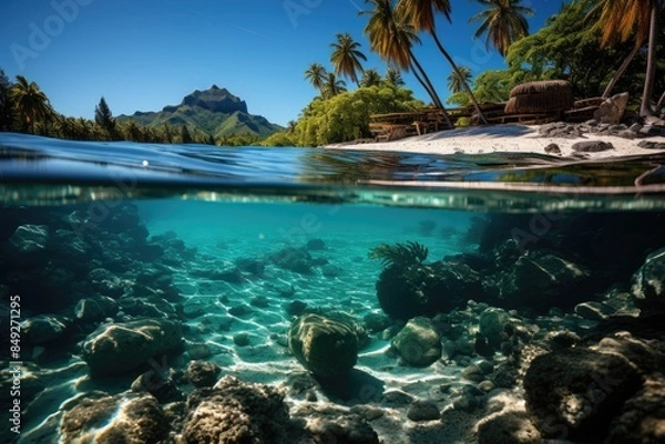 Fototapeta Paradise view of Bora Bora and Tupai Island., generative IA
