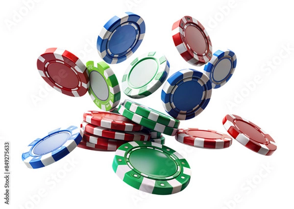 Fototapeta Some casino chips floating on the transparent background