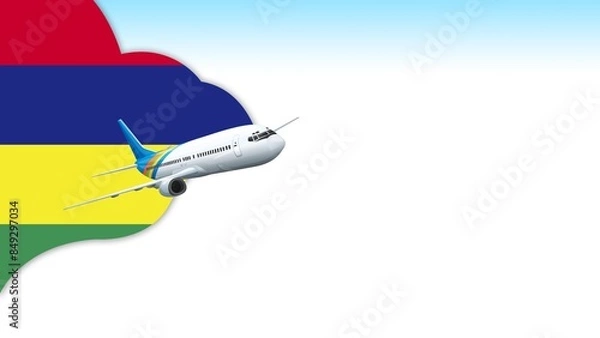 Fototapeta 3d illustration plane with Mauritius flag background for business and travel design