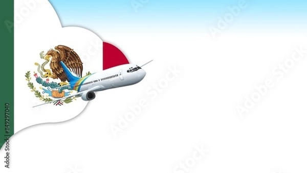 Fototapeta 3d illustration plane with Mexico flag background for business and travel design