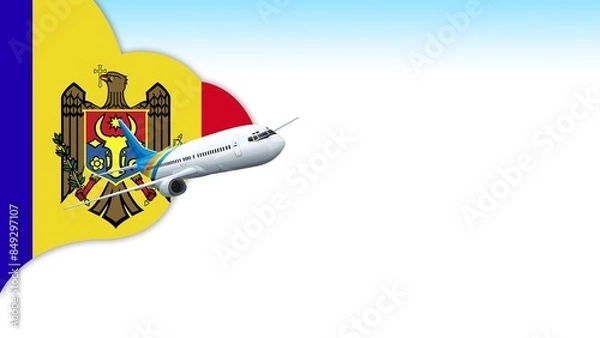 Fototapeta 3d illustration plane with Moldova flag background for business and travel design