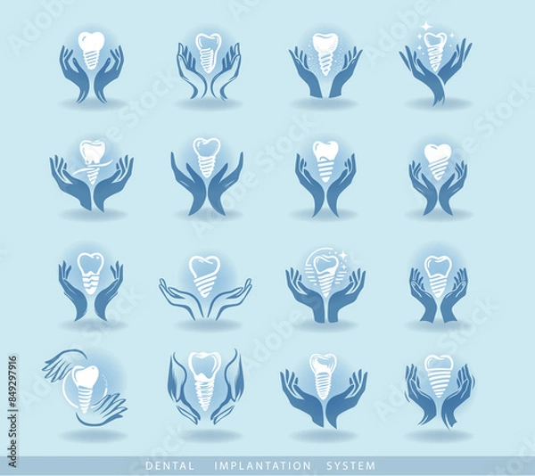 Fototapeta Dental implantation systems, dental care, a set of design elements