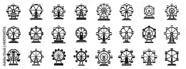 Obraz Ferris wheel icons set. Set of ferris wheel silhouette icons showing different observation wheels rotating for panoramic cityscape viewing