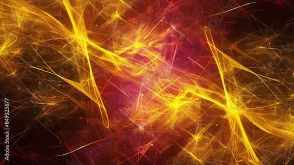 Fototapeta Yellow and Maroon glowing abstract geometric lines. PowerPoint and Business background.