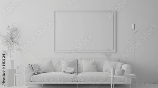 Fototapeta modern living room with sofa with mockup frame