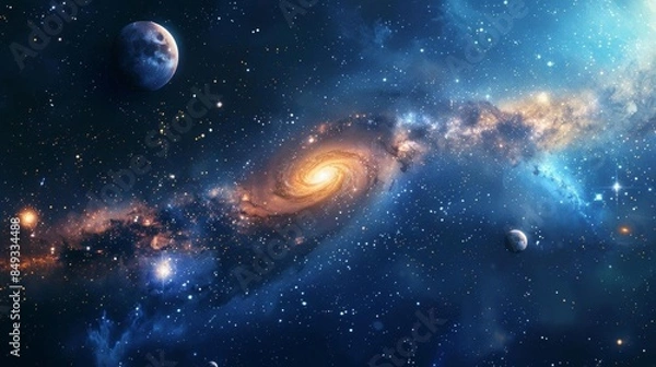 Obraz Space, dust and galaxy of milky way in universe with stars, planets and view of solar system Cosmo.