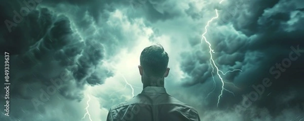 Fototapeta Dramatic thunderstorm portrait, capturing stormy skies and lightning bolts for a powerful effect, hyperrealistic 4K photo.