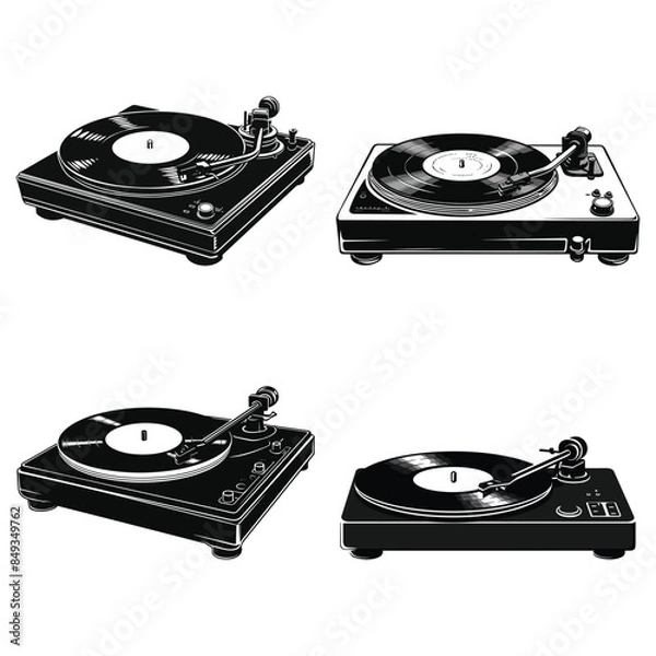 Fototapeta A pair of djs turntables with the words record on the bottom 