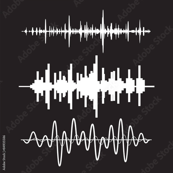 Fototapeta Vector sound waves set on black background