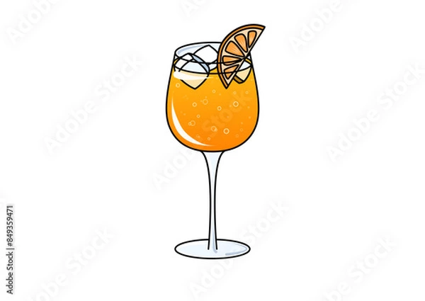 Obraz Illustrated glass of spritz, mimosa illustration , a glass of champagne and orange juice, fruity summer cocktail