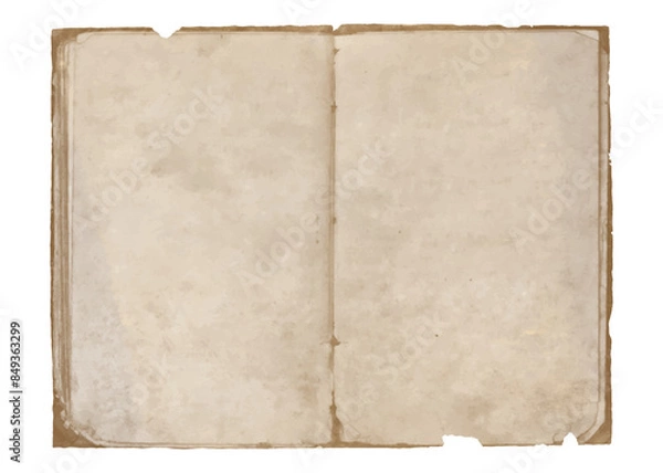 Fototapeta Old vintage antique open tattered torn book, empty pages