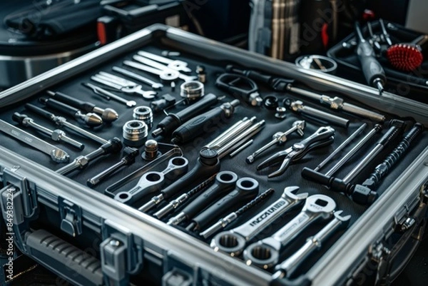 Fototapeta Modern Plumbing Tool Set in Professional Case Featuring Latest Technology and Ergonomic Designs