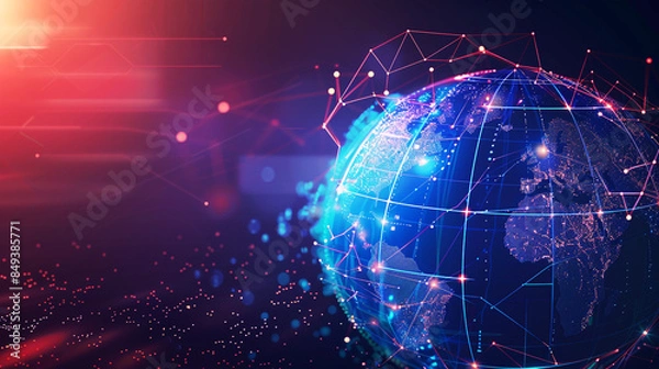 Fototapeta High-tech digital globe with a network of interconnected points and lines, showcasing global communication and technology, ideal for themes of innovation and connectivity