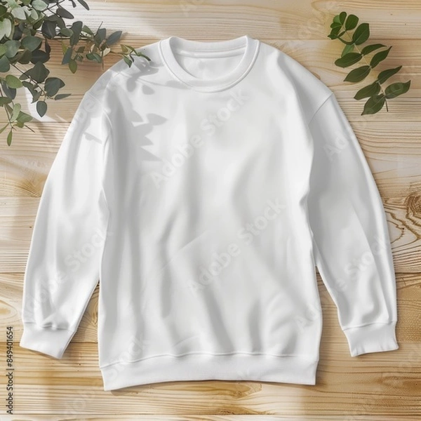 Fototapeta Blank long sleve shirt mock up template, front and back view, isolated on white, plain white t-shirt mockup. Long sleeved tee design presentation for print, copy space