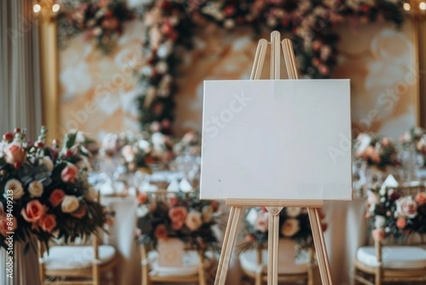 Fototapeta Wedding wood board with copy space in ceremony, copy space