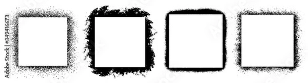Fototapeta Set of stylish black grunge frames different shapes. Square brush stroke borders.  Urban street graffiti style with splash effects and drops.  Vector Illustration