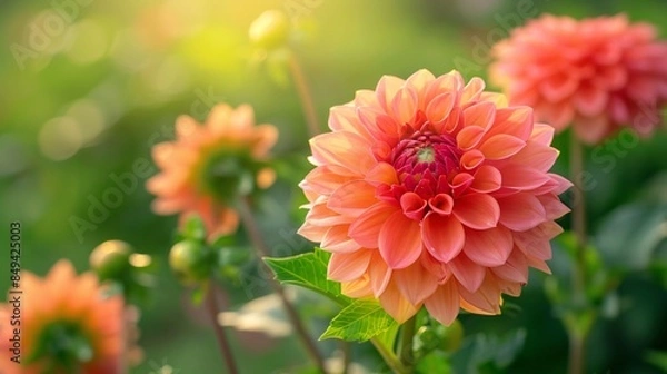 Fototapeta Close-up of vibrant Dahlia in full bloom