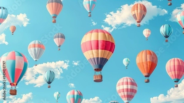 Fototapeta seamless pattern of colorful hot air balloons floating in the sky.