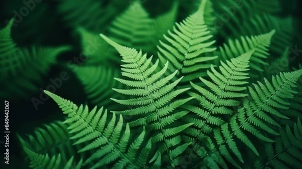 Fototapeta Top-down view. Beautiful fern leaf texture in nature. 