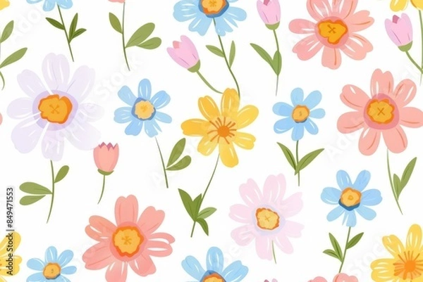 Fototapeta Colorful Floral Pattern on White Background