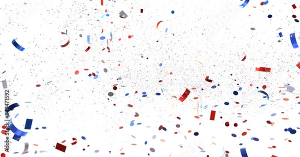Fototapeta Confetti - Red white blue shiny confetti Confetti on white background, isolate, tricolor concept, independence and freedom day USA
