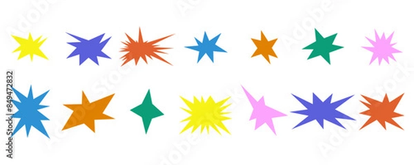 Fototapeta Set of trendy irregular stars and sparkles. Simple doodle abstract elements