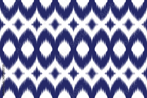 Fototapeta 
Design a seamless ikat art pattern inspired by Mexican folk embroidery, ethnic traditional abstract style, for wallpaper, wrapping fabric, textile illustration, and carpet, ensuring repetition.