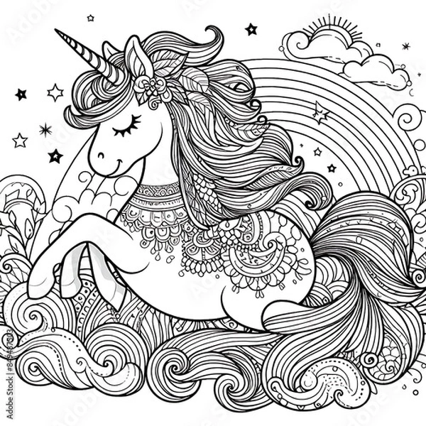 Fototapeta A coloring page of a unicorn.