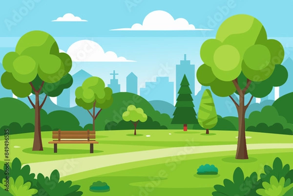 Fototapeta green lawn in the park in summer vector illustration 