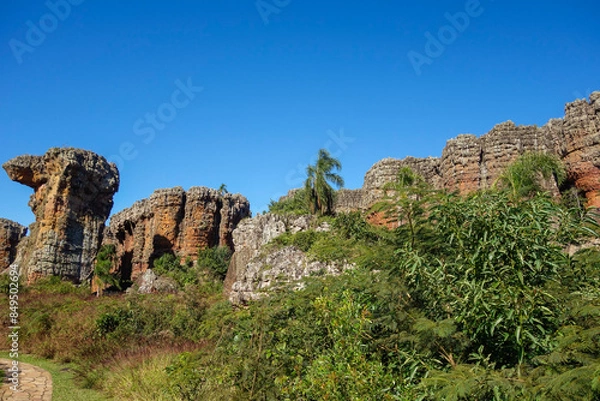 Fototapeta sandstone geological monuments, or Arenitos, in Vila Velha State Park. Ponta Grossa, Parana, Brazil