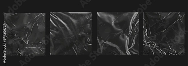 Obraz Plastic wrap texture overlay effect. Polyethylene packaging for vinyl or cd cover. Plastic sleeve or wrap with fingerprints texture overlay. Realistic set of square plastic package mockup
