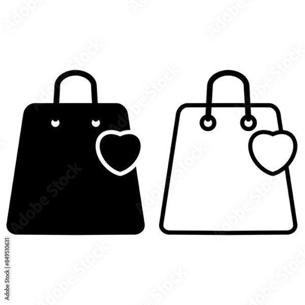 Fototapeta Shopping bag with heart line icon, outline vector sign, linear pictogram isolated on white. Symbol, logo illustration